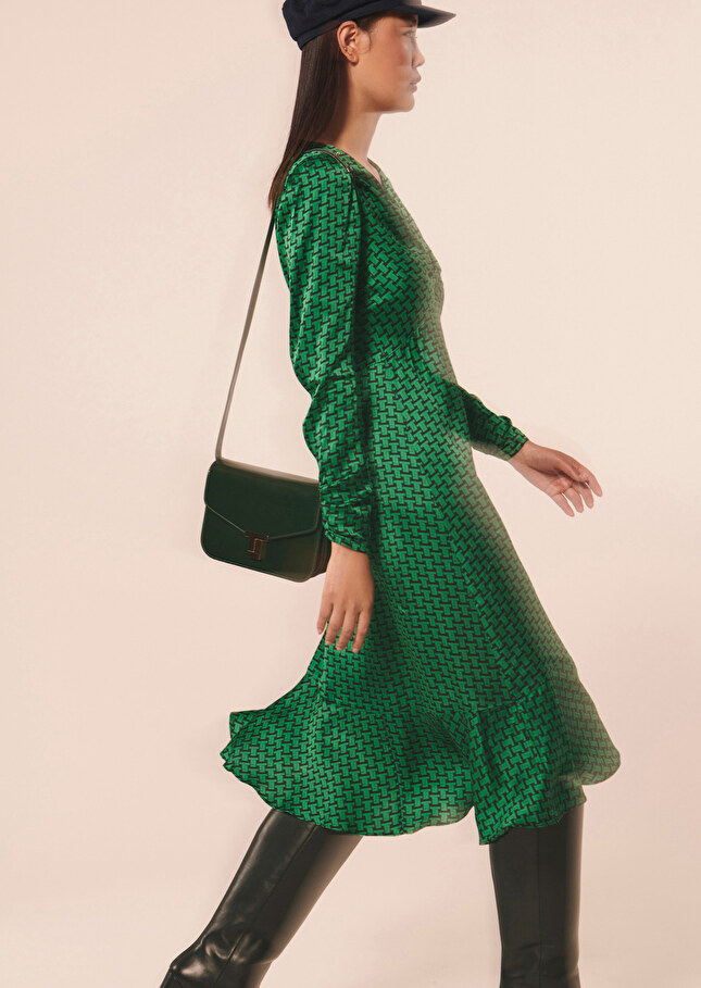 tara jarmon green dress Reine emerald monogram printed Midi dresses