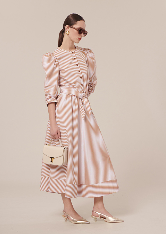 Jelato brown striped poplin skirt Cognac TARA JARMON