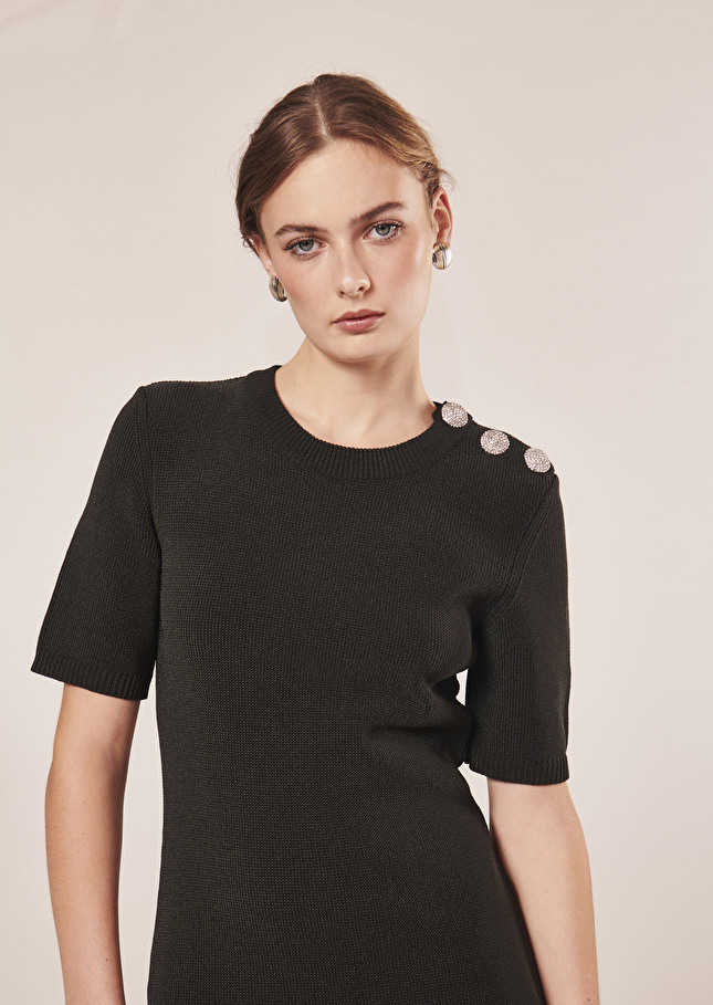 Rayonnante black iridescent cotton dress Steel TARA JARMON