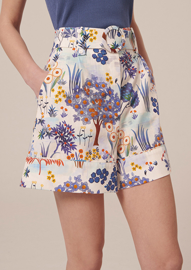 Shelby blue floral printed cotton shorts Blue TARA JARMON