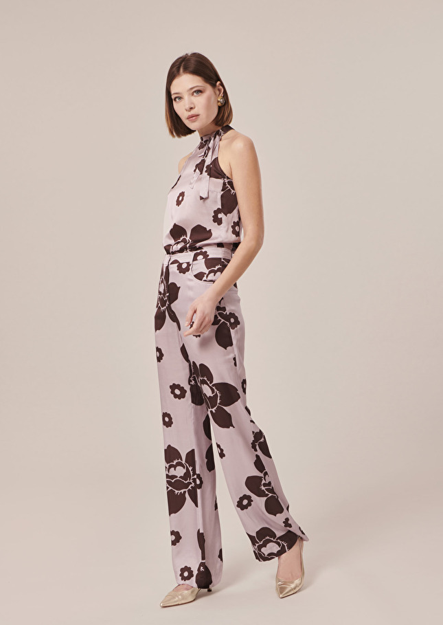 Tierri purple flower printed satin top Parma TARA JARMON