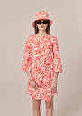 Rivanna ecru with coral graphic design cotton dress Coral TARA JARMON