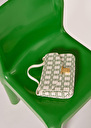 8 bis ecru with green graphic design bag Craie, Off-white, Taupe color TARA JARMON