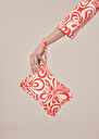 Sabrina ecru with coral graphic design soft clutch Black, Coral, Nocturnal TARA JARMON