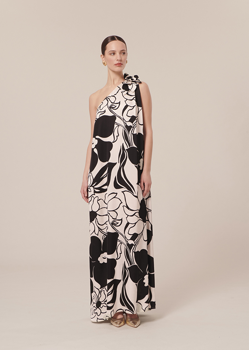 Rekia ecru with black flowers dress Craie TARA JARMON