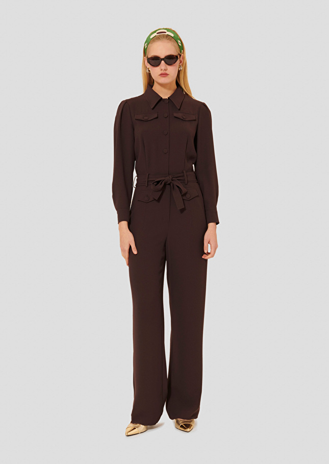Calice brown crepe jumpsuit Chocolate TARA JARMON
