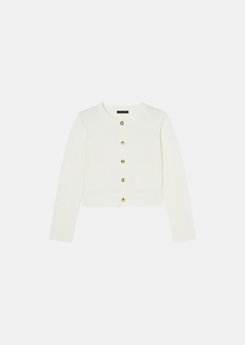 Gyslain ecru wool cardigan Off-white TARA JARMON
