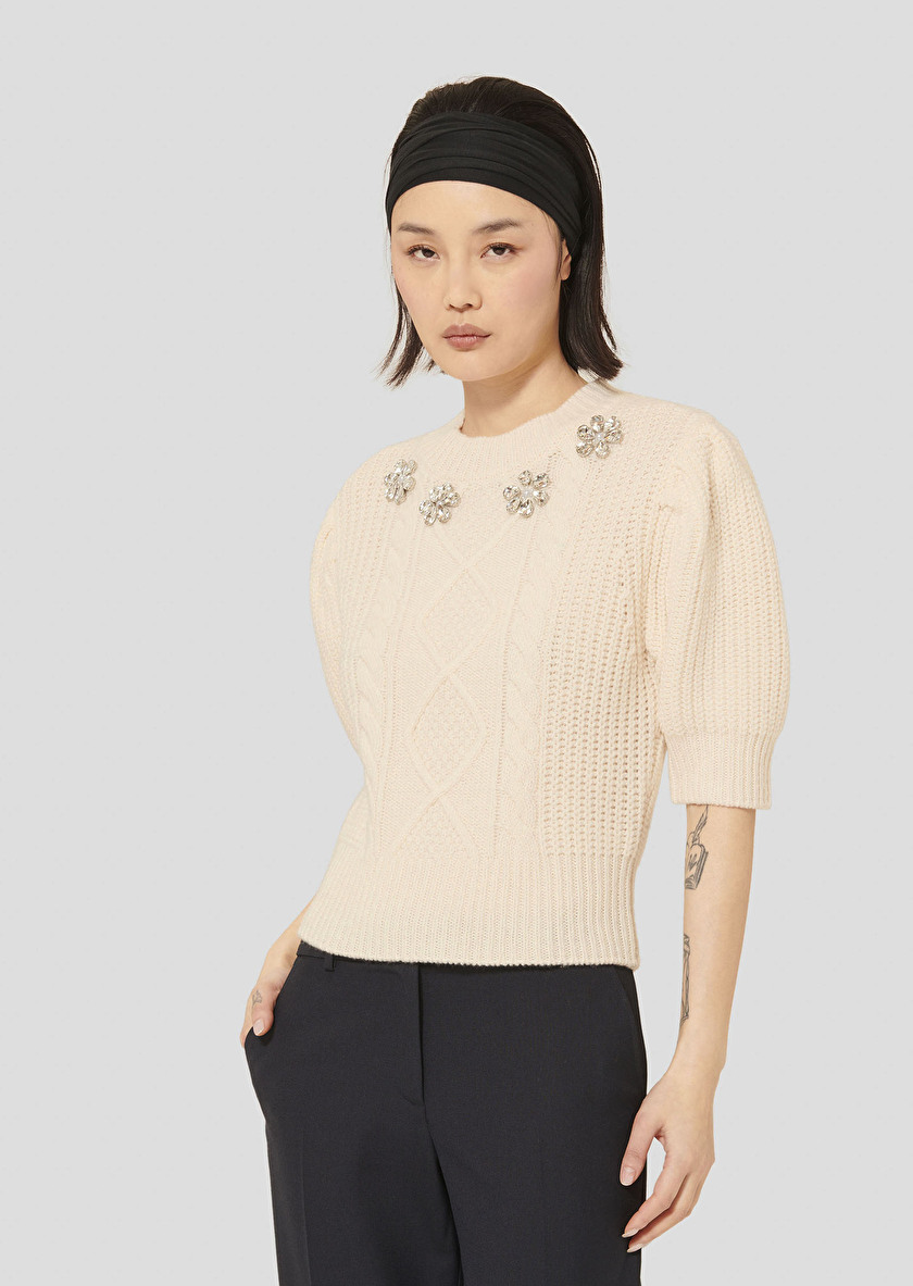 Psyche ecru sweater in merinos wool Off-white TARA JARMON
