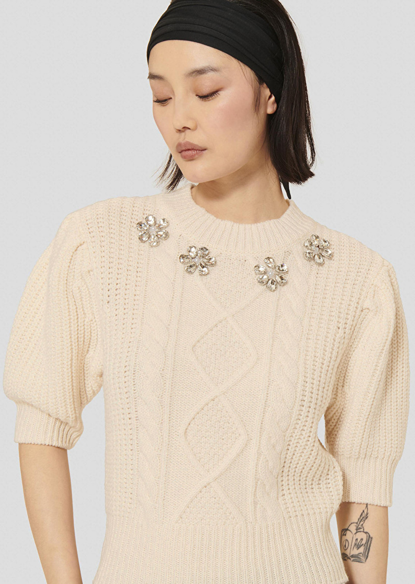 Psyche ecru sweater in merinos wool Off-white TARA JARMON