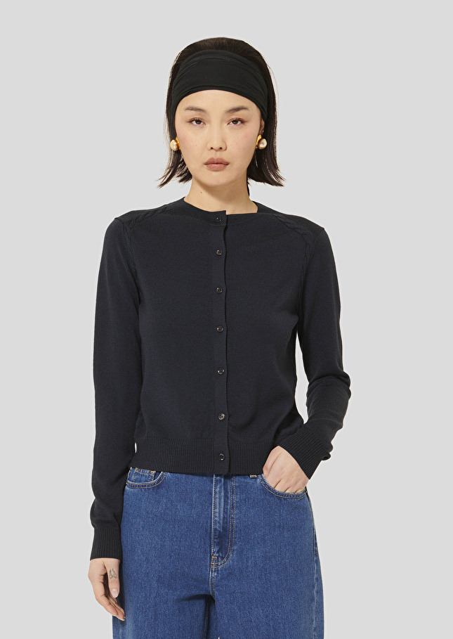 Ginno midnight blue extrafine merino wool cardigan Night TARA JARMON