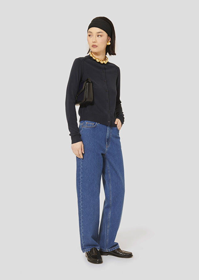 Ginno midnight blue extrafine merino wool cardigan Night TARA JARMON