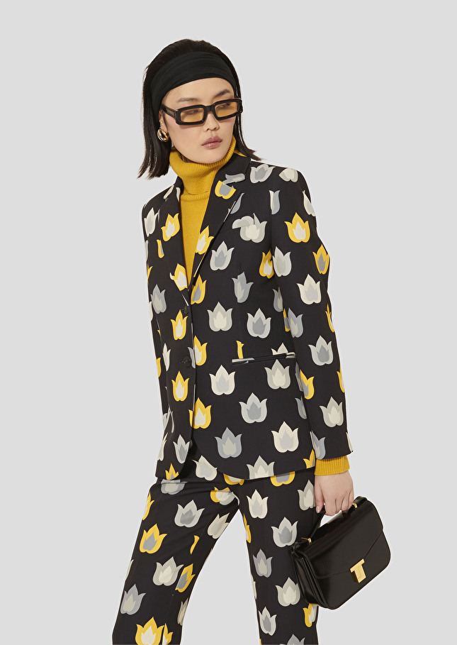 Vinicio black with flames print jacket Charcoal TARA JARMON