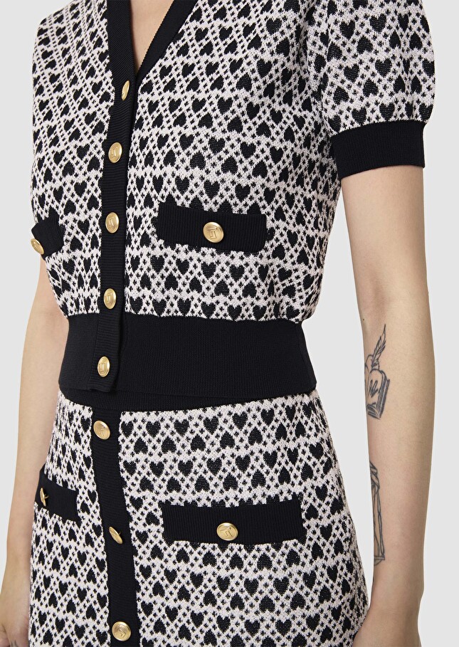 Gavril ecru cotton cardigan with jacquard heart pattern Craie TARA JARMON