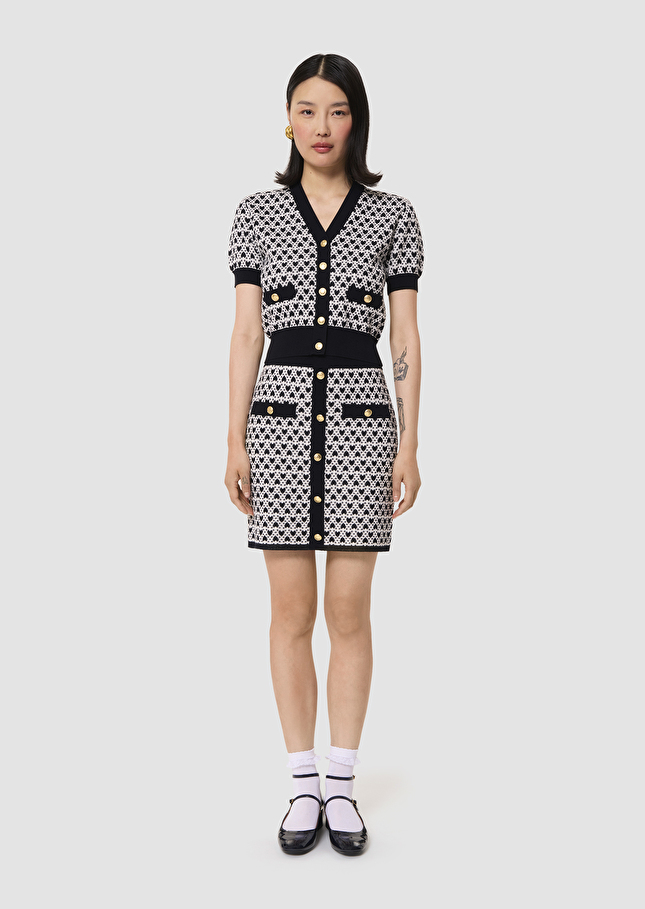 Gavril ecru cotton cardigan with jacquard heart pattern Craie TARA JARMON