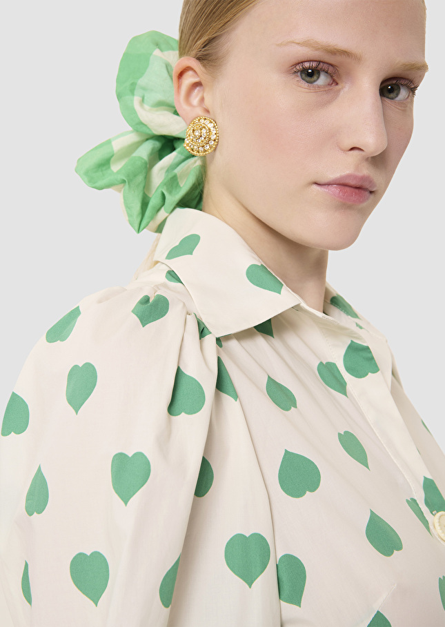 Rivoltine ecru hearts print poplin dress