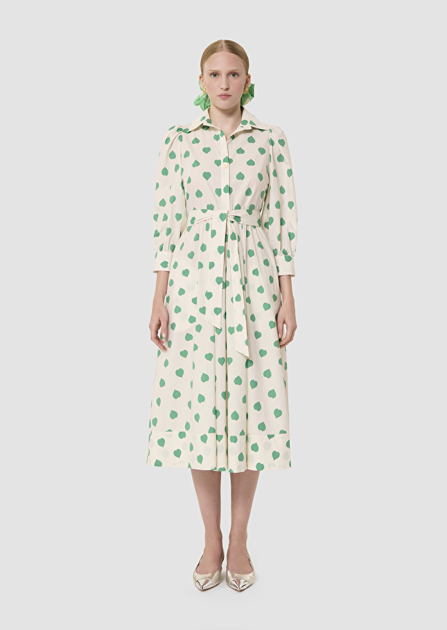 Rivoltine ecru hearts print poplin dress Pistache TARA JARMON