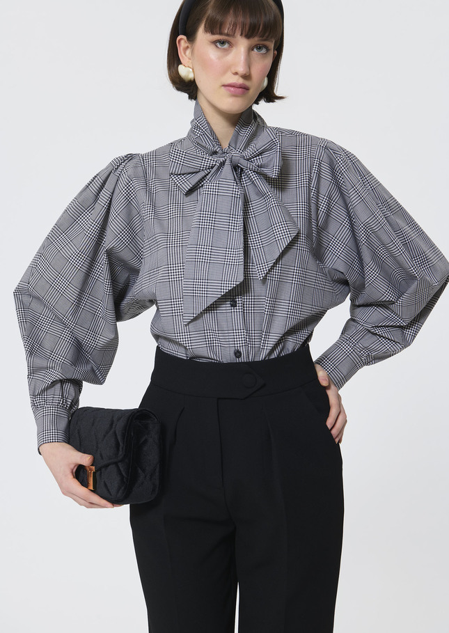 Candya shirt grey gingham patchwork poplin Charcoal TARA JARMON