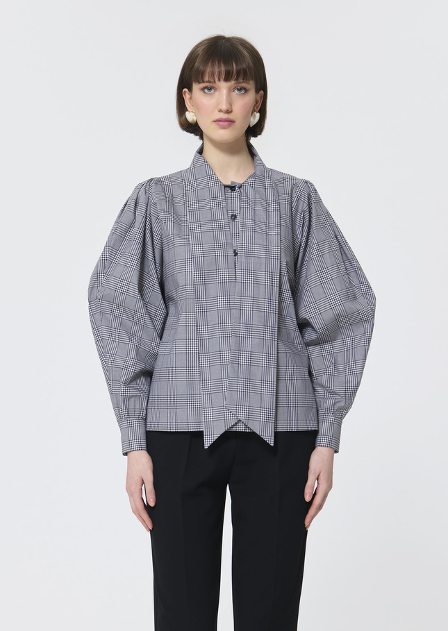 Candya shirt grey gingham patchwork poplin Charcoal TARA JARMON