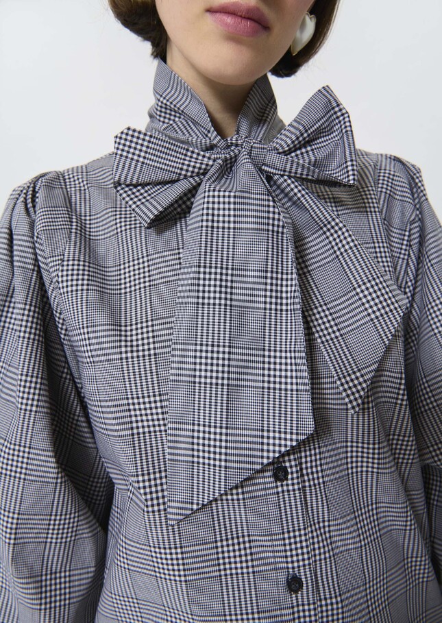 Candya shirt grey gingham patchwork poplin Charcoal TARA JARMON