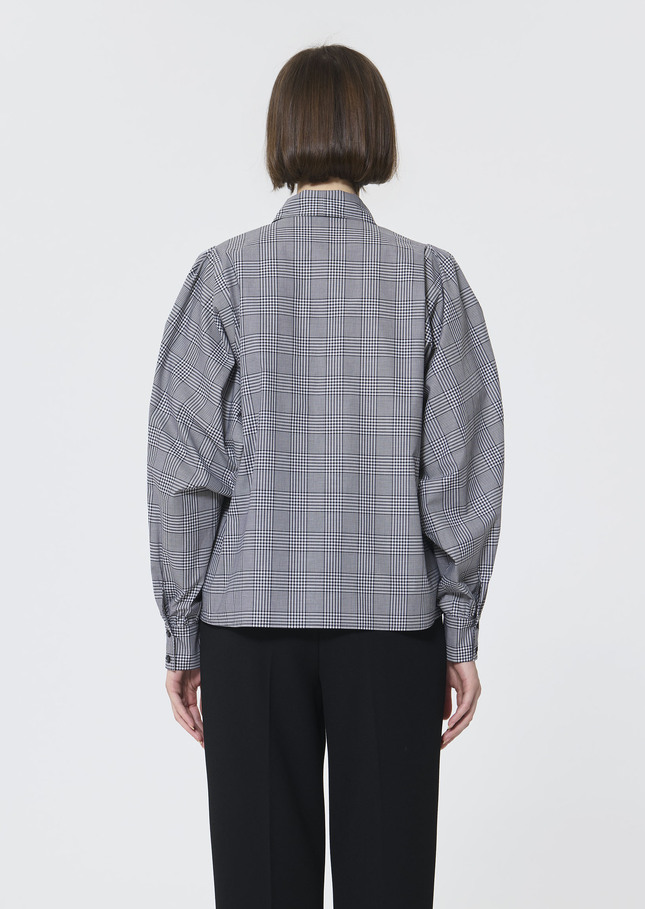 Candya shirt grey gingham patchwork poplin Charcoal TARA JARMON