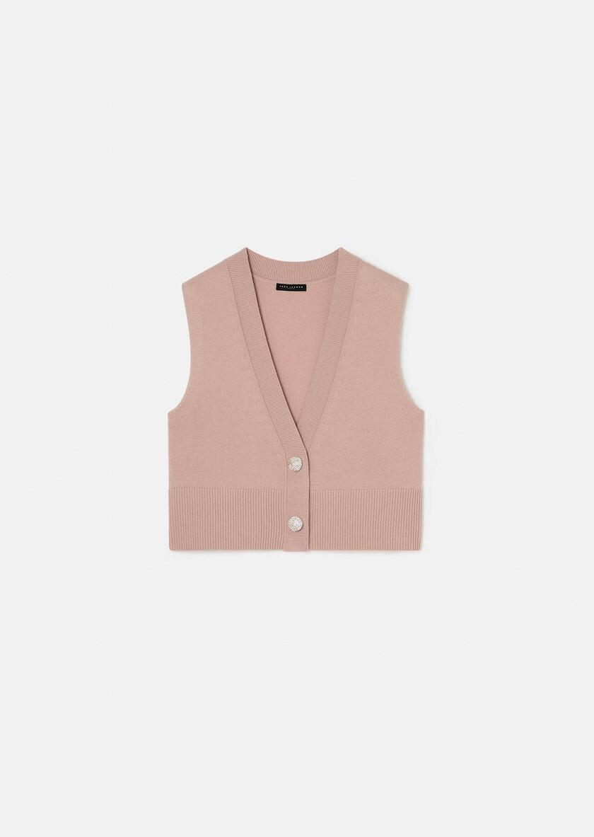 Gilles vest pale pink wool and alpaca Blush TARA JARMON