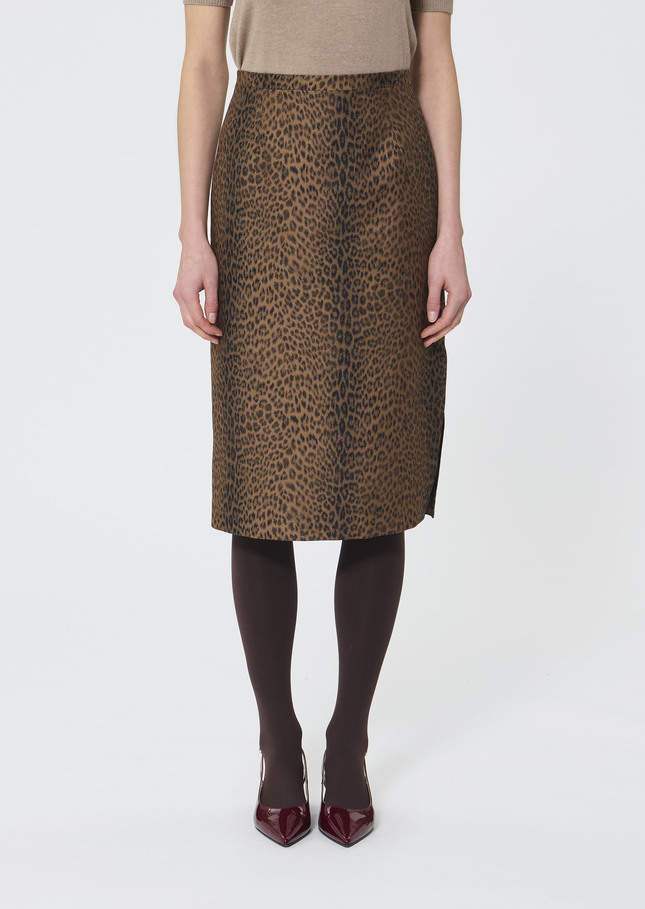 Jaden skirt beige leopard jacquard Nut brown TARA JARMON