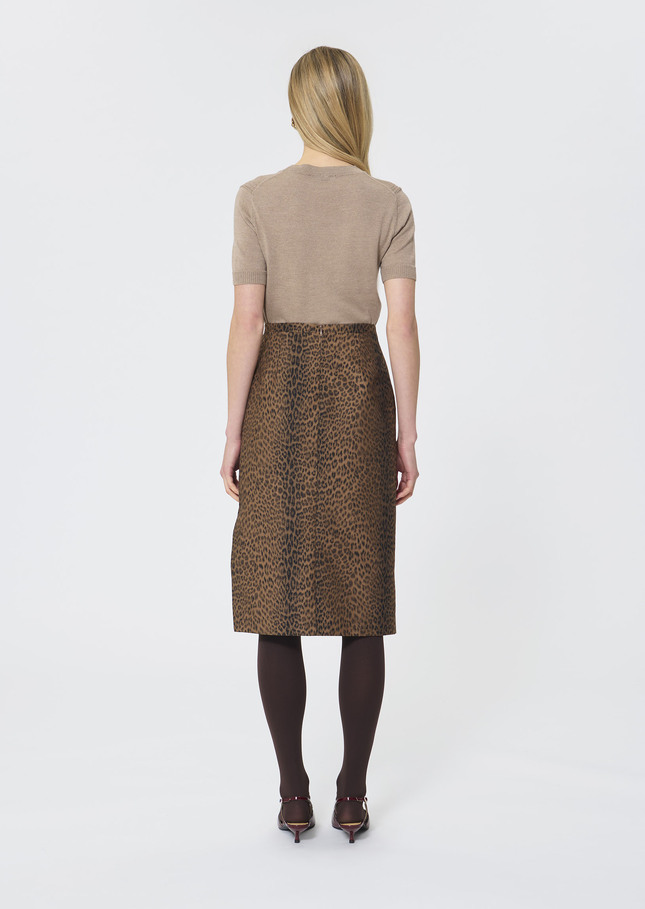 Jaden skirt beige leopard jacquard Nut brown TARA JARMON