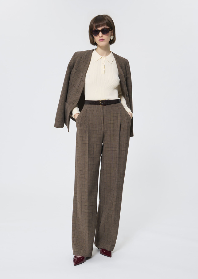 Parigi trousers beige Prince of Wales check Taupe color TARA JARMON