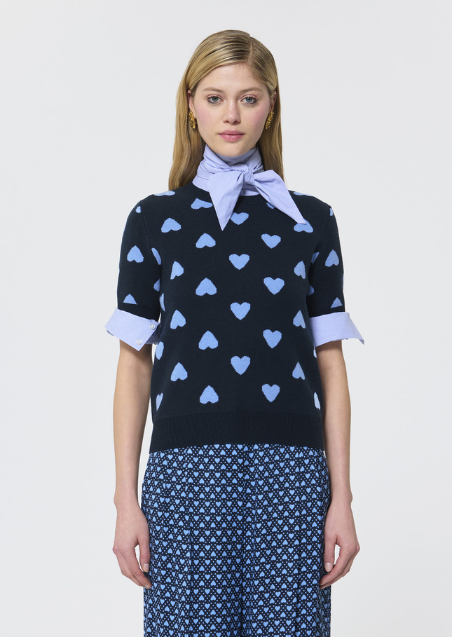 Polla sweater midnight blue jacquard hearts Night TARA JARMON