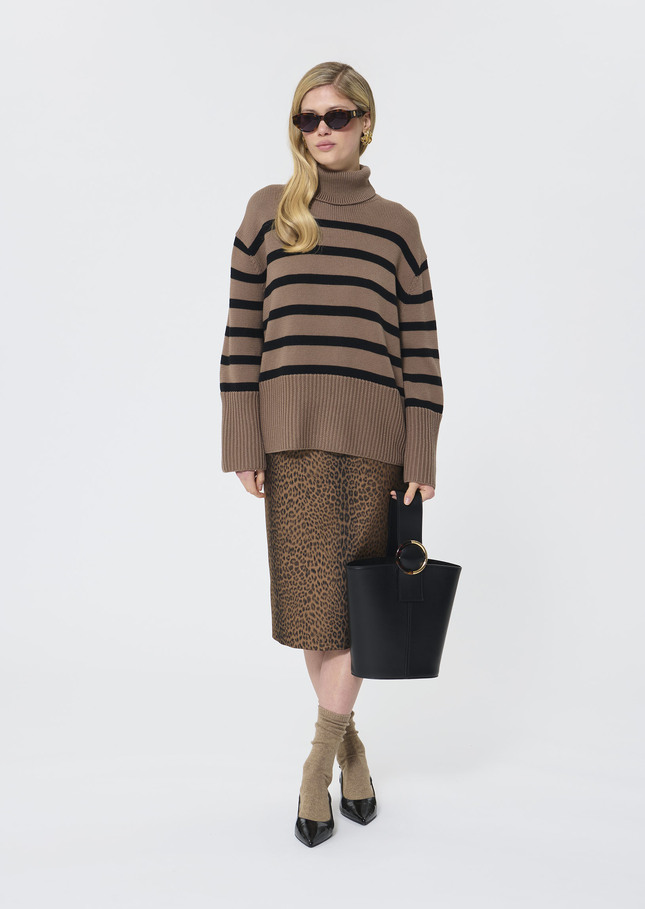 Pacome Sweater beige with black stripes in wool Taupe color TARA JARMON