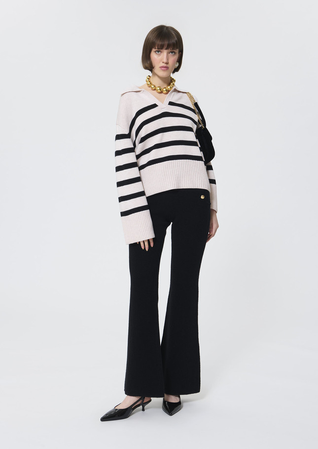 Paola sweater ecru with black stripes in wool Off-white TARA JARMON