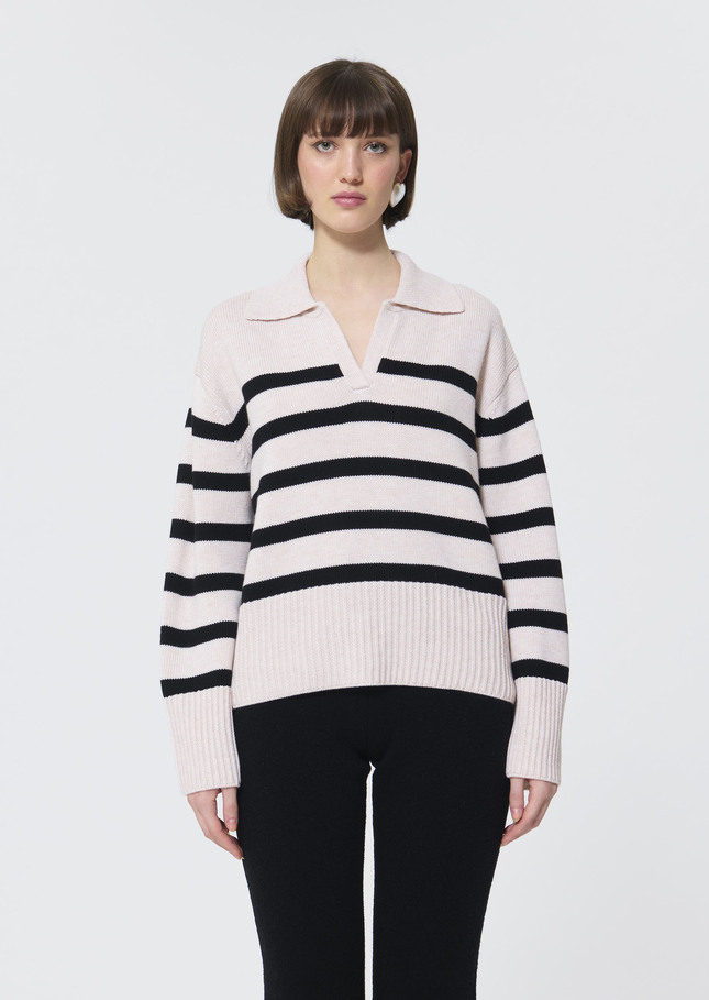 Paola sweater ecru with black stripes in wool Off-white TARA JARMON