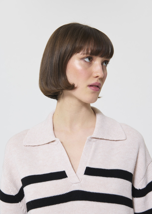 Paola sweater ecru with black stripes in wool Off-white TARA JARMON