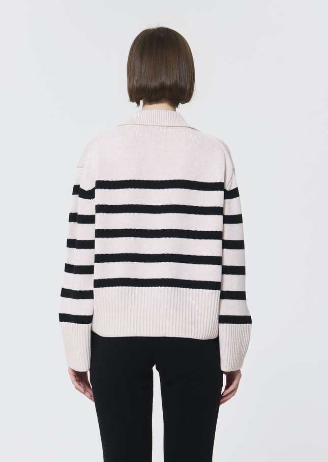 Paola sweater ecru with black stripes in wool Off-white TARA JARMON