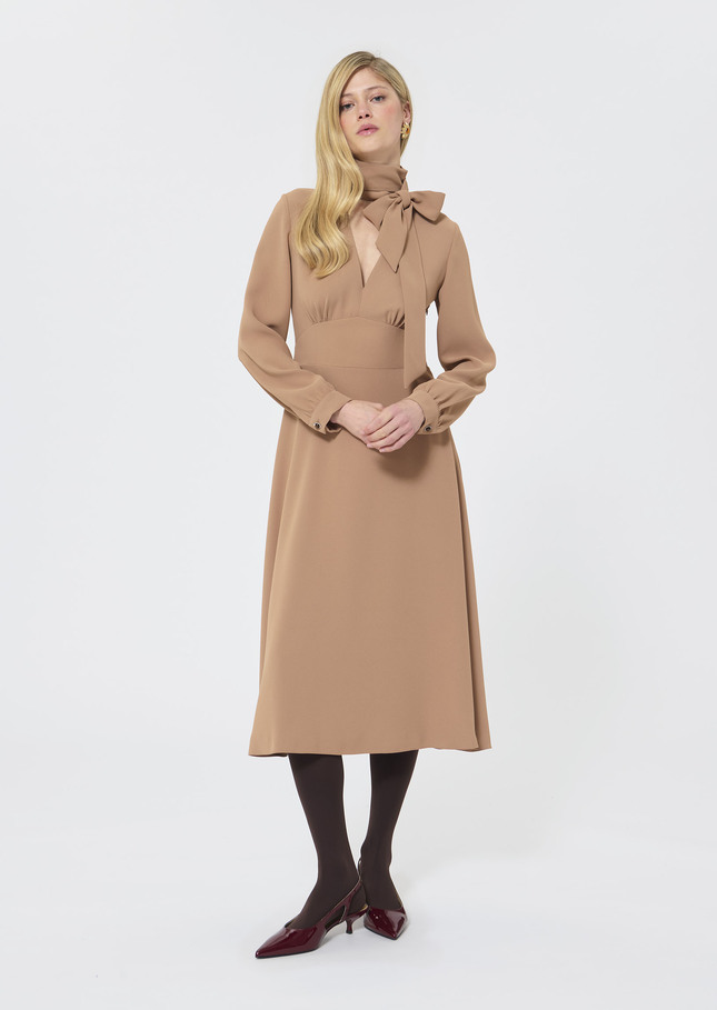 Rosalie Dress beige crepe Nut brown TARA JARMON