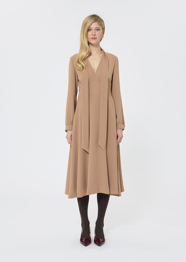 Rosalie Dress beige crepe Nut brown TARA JARMON