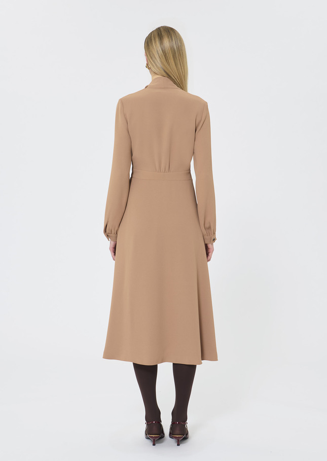 Rosalie Dress beige crepe Nut brown TARA JARMON