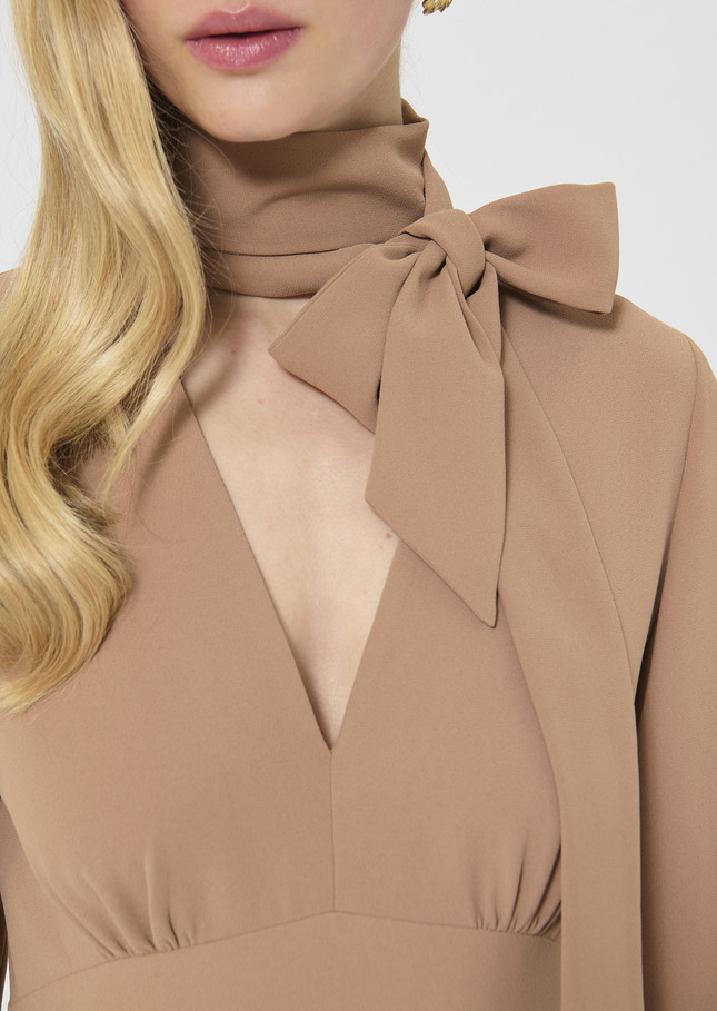 Rosalie Dress beige crepe Nut brown TARA JARMON