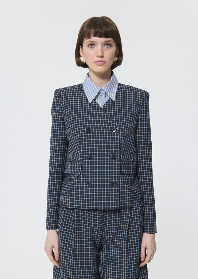 Vermeil Jacket navy blue with small checks Night TARA JARMON