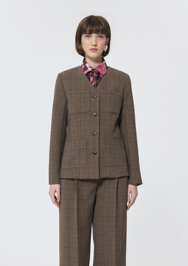 Vittoria jacket beige Prince of Wales check Taupe color TARA JARMON
