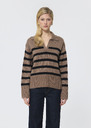 Paola sweater beige with black stripes in wool Horizon, Night, Off-white, Taupe color TARA JARMON