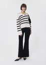Paola sweater ecru with black stripes in wool Horizon, Night, Off-white, Taupe color TARA JARMON
