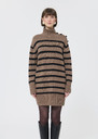 Roccio sweater dress beige with black stripes in wool Taupe color TARA JARMON