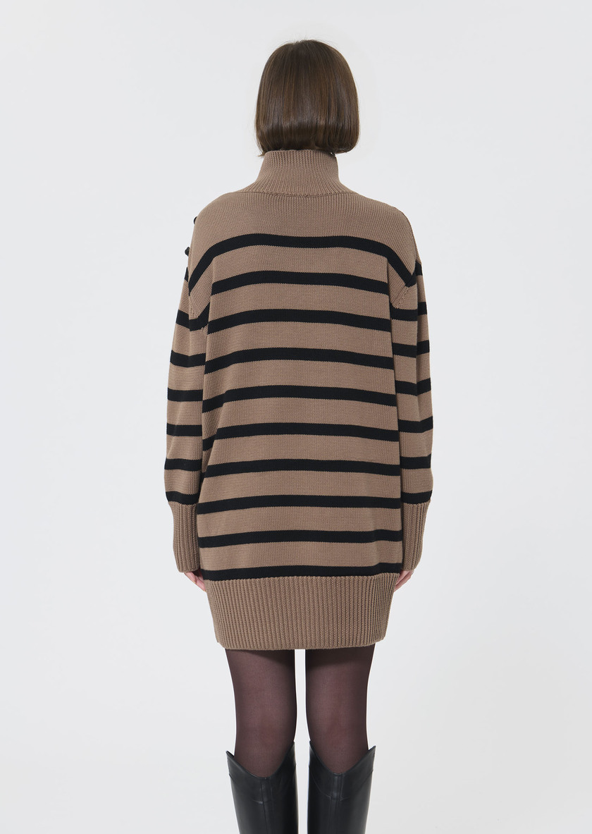 Roccio sweater dress beige with black stripes in wool Taupe color TARA JARMON