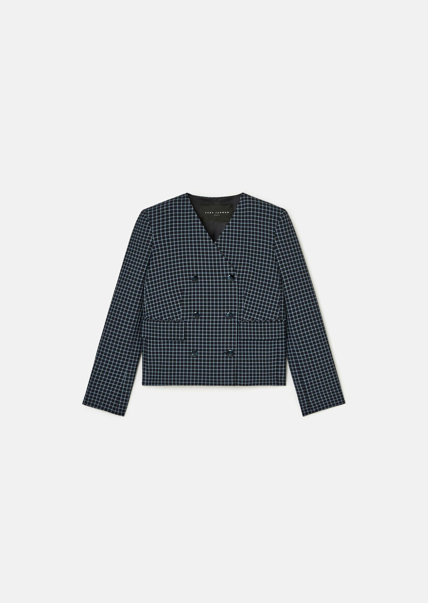 Vermeil Jacket navy blue with small checks Night TARA JARMON