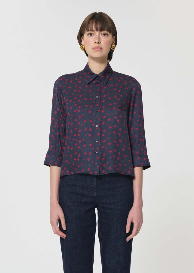 Charlot Shirt midnight blue with mini clover print Night TARA JARMON