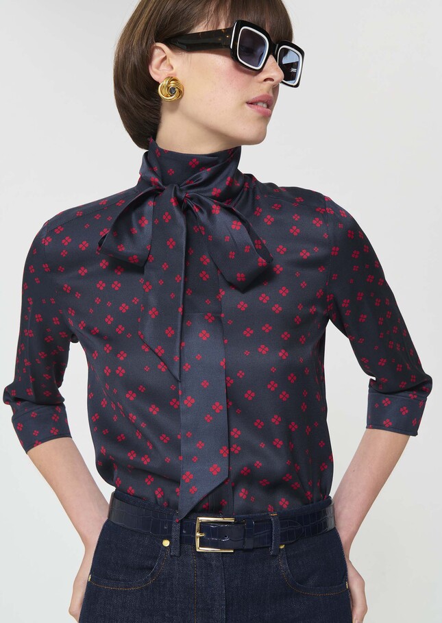 Charlot Shirt midnight blue with mini clover print Night TARA JARMON