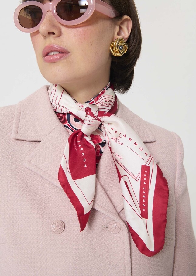 Eline scarf red silk print Cerise TARA JARMON