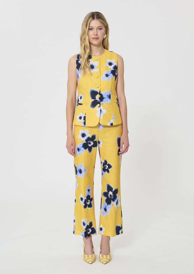 Giovanni Vest yellow floral print linen and cotton Mimosa TARA JARMON