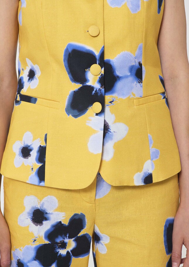 Giovanni Vest yellow floral print linen and cotton Mimosa TARA JARMON
